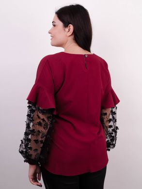 Карина. Женская блуза с рюшами больших размеров. Бордо. 485138724 фото