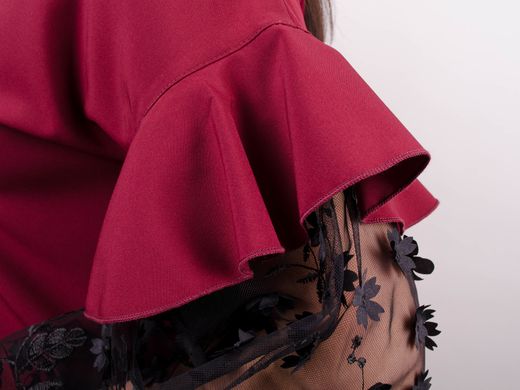 Карина. Женская блуза с рюшами больших размеров. Бордо. 485138724 фото