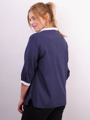 Аврора. Комбінована блуза великих розмірів. Синій+горошки. 485138875 фото