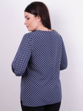 Леона принт. Стильна блуза великих розмірів. Синій. 485139074 фото