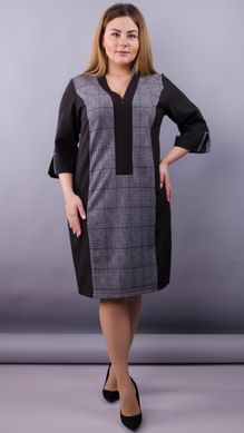 Олена. Комбинированное платье для пышных женщин. Черный+клетка. 485138329 фото