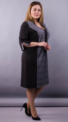 Олена. Комбинированное платье для пышных женщин. Черный+клетка. 485138329 фото